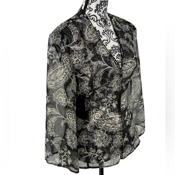 Cato Black Sheer Floral Tie Waist Chiffon Blouse Top Size L - Picture 4 of 11